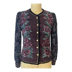 Vintage Megalia cottonVelvet gold button & trim Floral Jacket w/ Paisley Accents
